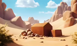 an abstract rendering of a desert with rocks and stones