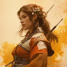 the image has a woman with her hair pulled back