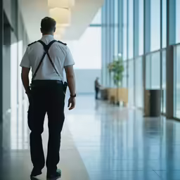 a security officer walking into the building