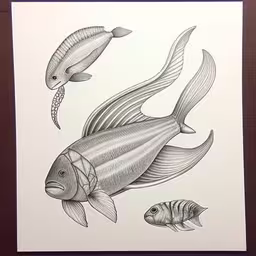 this is a drawing of two fish with one another