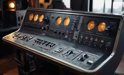 an old recording equipment machine with lights on