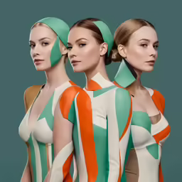 three models in swimsuits and hair clips