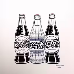 three coke cans of soda sitting side by side,three coca cola bottles with one sitting in the middle