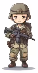 a cartoon soldier holding a gun on a white background