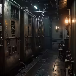 an empty dimly lit train station with no passengers