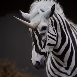 a zebra with a horn and a beard