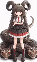 the anime girl is wearing an adorable skirt and boots
