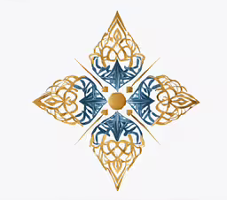 an intricate pattern with blue and gold colors,an intricate gold and blue artwork with an abstract design