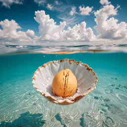 an egg that is laying in some water