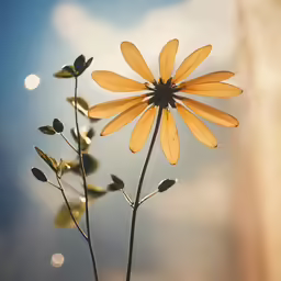 a flower is on the stem against the blue sky