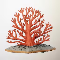 the painting shows red corals on a small base