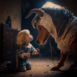 an image of a little kid and a goat