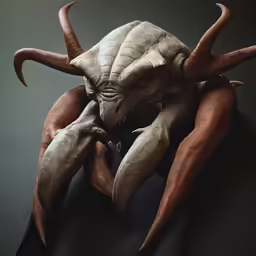 the demonic character is in full face expressions with horns