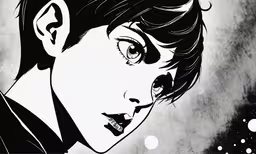a drawing of a man with dark hair and a smirk on his face,an anime with black hair and eyes, looking up