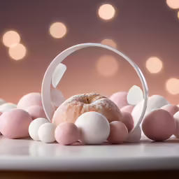 there are some small pink and white candies on the counter