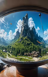 this is a distorted picture of a beautiful mountain view