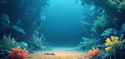 an underwater scene with rocks, plants and other sea creatures