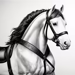 a drawing of a horse that is wearing bridles