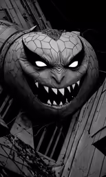 scary face drawn on a black and white background