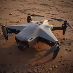 a flying device sitting in the middle of a field