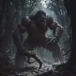 a bigfoot is walking through the woods