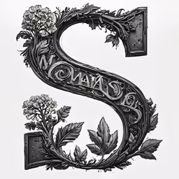 the letter s with flowers and leaves on it