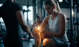 a woman working out with a tube in the gym