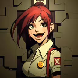 anime character girl with red hair wearing military uniform