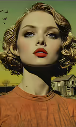 a painting of a woman with red lips