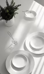 empty plates and plates set on a white surface