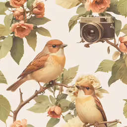 two birds on a branch of a flower tree