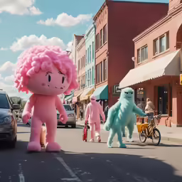several people in costume are walking on the street