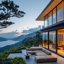 the outside couch is in front of a large, open living room