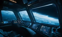 the inside of a space station with a very large windows