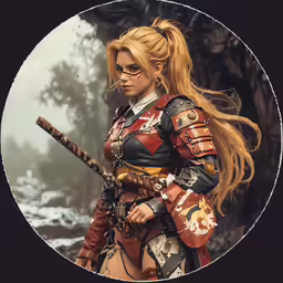 a young woman dressed in armor holding a wand