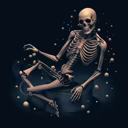 the skeleton sits on the pot as bubbles fall