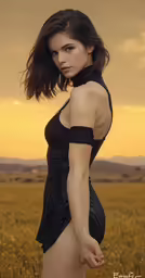 the naked woman with her back turned stands in a field