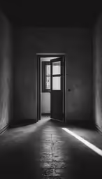 a door is open on a tiled floor