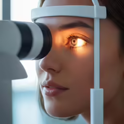 woman looking through an image of a light