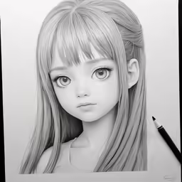 a pencil drawing of a little girl with long hair