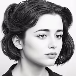 black and white drawing of a woman looking off to the side
