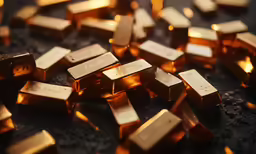 closeup of gold nuggets displayed on dark surface