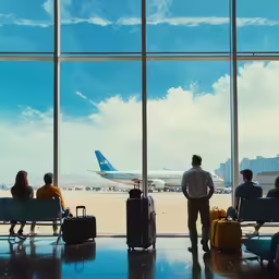 three people with luggage waiting at the airport