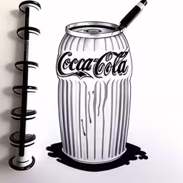 an image of a coke can with a toothbrush inside,a drawing of an art decouperation of a coca cola