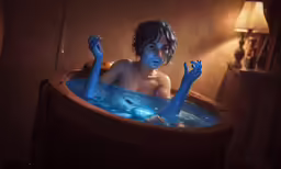 the man is taking a bath in his bathtub