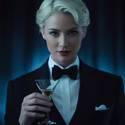 woman in a tuxedo holding a martini glass