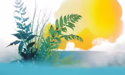 two green plants in front of a painting
