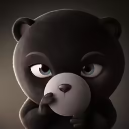 a black bear with blue eyes looking off in the distance