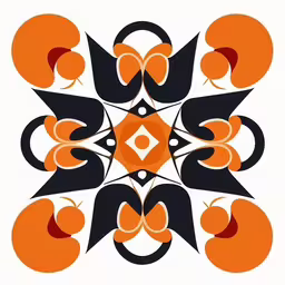 an abstract image of an orange and black flower,an orange and black flower with leaves on it