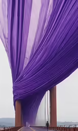 a long purple cloth over looking the ocean